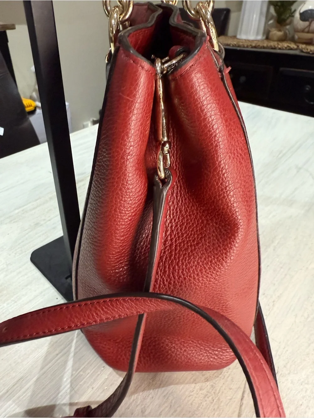 Coach Christie Red Pebbled Leather Carryall Satchel with Gold Hardware-EUC